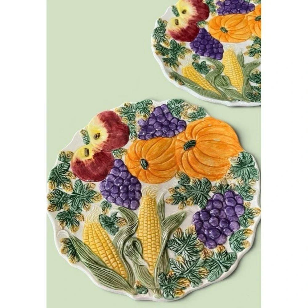Fitz & Floyd Omnibus Harvest Bounty Autumn Desert Snack 3 Plates Thanksgiving